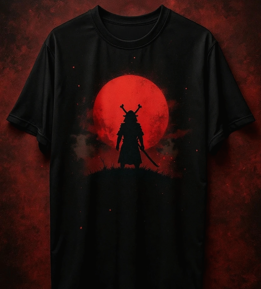 Samurai Shadow Red Moon Graphic Tee