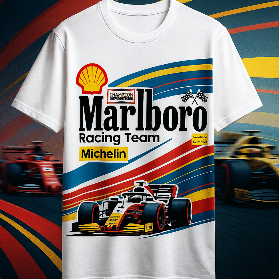 Retro Marlboro Racing Team F1 White Graphic Tee – Vintage Motorsport Style