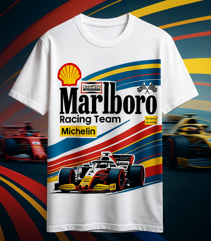 Retro Marlboro Racing Team F1 White Graphic Tee – Vintage Motorsport Style